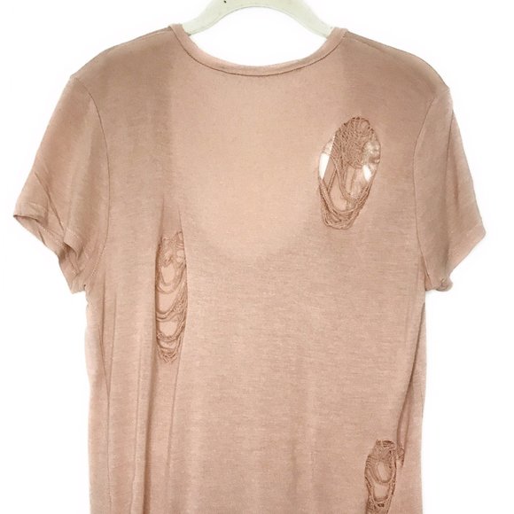 Rachel Roy U-Neck Ripped Tan T'Shirt - Size M - Picture 6 of 6